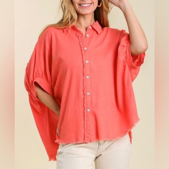 Angee Oversized Collared Blouse in Coral Size Small - Picture 5 of 12